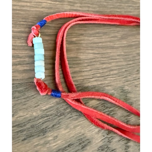 Shashi red leather wrap bracelet with beaded center - Picture 6 of 6